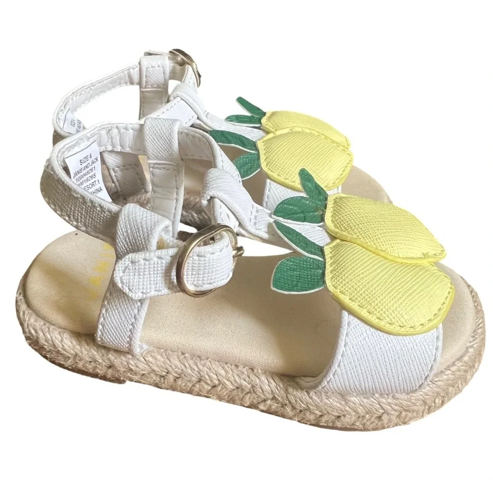 Janie and Jack Lemon Espadrille Sandals Toddler Girls 4 Yellow Lemon Applique